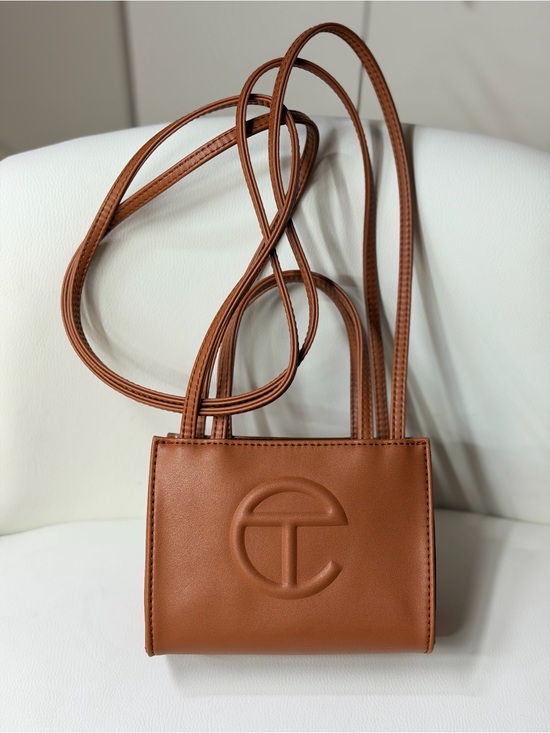 Telfar Handbags - NWOT Telfar Mini Unisex Leather Crossbody Shoulder Handheld Tan Brown Embossed